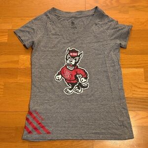 NC State Wolfpack adidas Heather Gray V-Neck Graphic Tee
